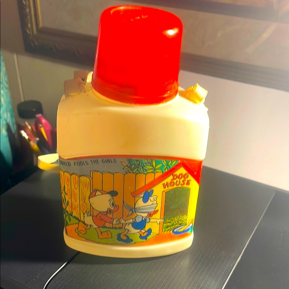 Vintage Cartoon Thermos with Red Cap